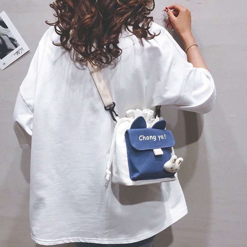 Túi đeo chéo rút miệng phong cách xách Nhật Bản thời trang cho nữ vải