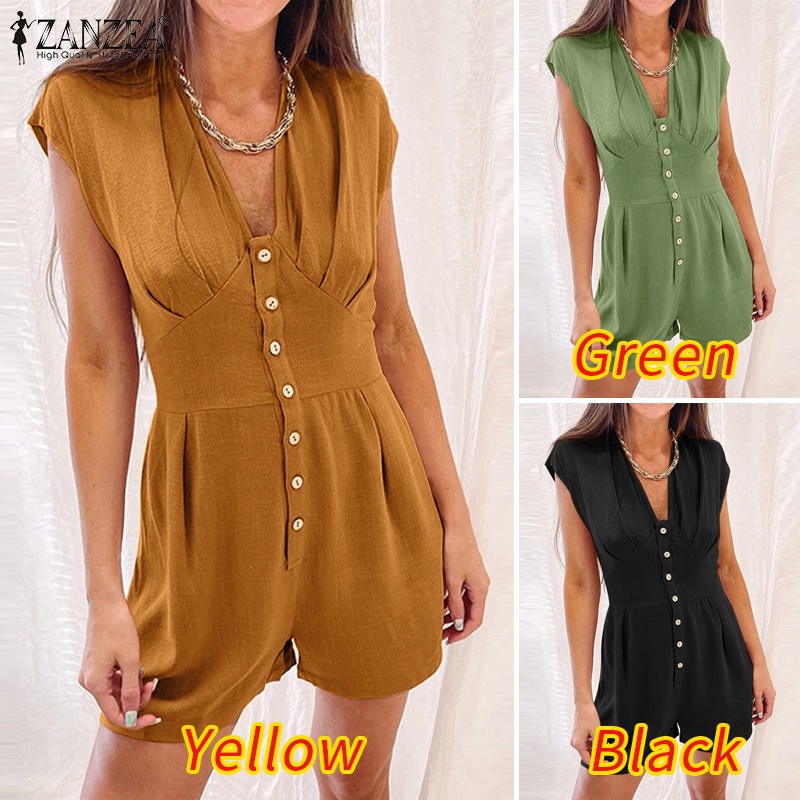 Áo liền quần ZANZEA ngắn không tay cổ chữ V thời trang nữ tính
