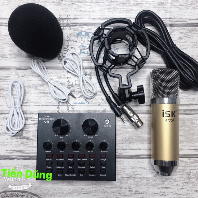 Mic Thu Âm ISK AT350 và Sound Card V8 có Bluetooth Auto-tune bản tiếng anh- Bộ mic đã có dây livestream