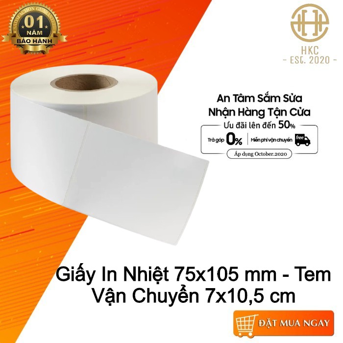 Giấy In Nhiệt 75x105 mm - Tem Vận Chuyển 7x10,5 cm