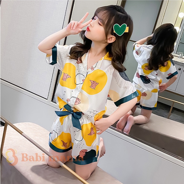 Bộ Đồ Ngủ Pijama Bé Gái Set Quần Áo Trẻ Em Mặc Nhà Lụa Mango Nhiều Màu Cộc Đùi 10-38kg - Babi mama BPN28