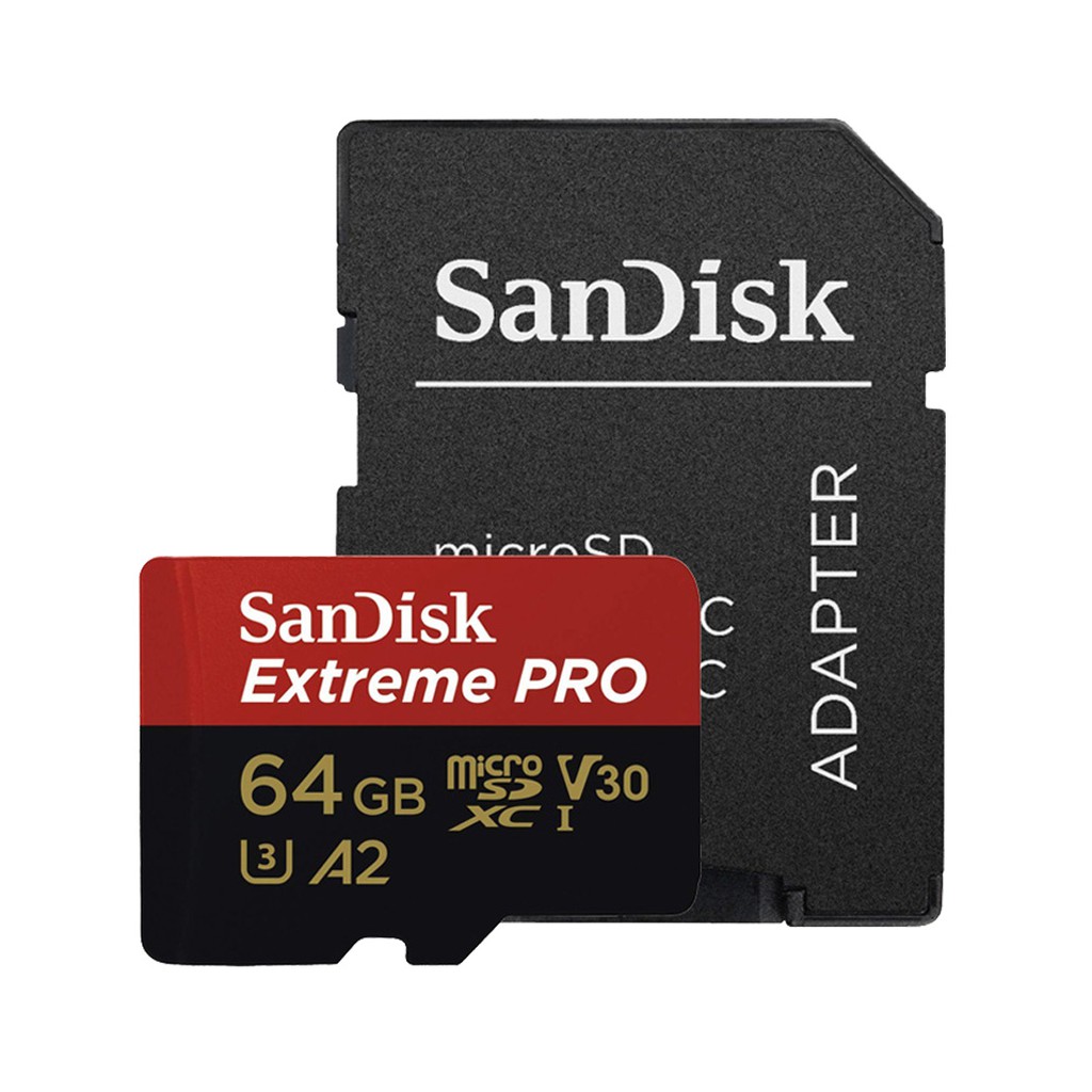 Thẻ nhớ microSDXC SanDisk Extreme Pro 64GB UHD 4K video V30 A2 tốc độ upto 170MB/s + Adapter (SDSQXCY-064G-GN6MA)