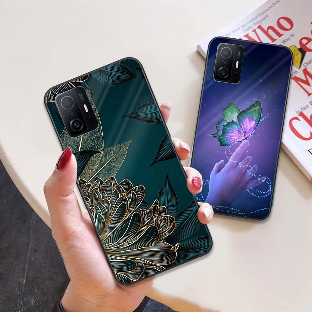 Ốp lưng kính cường lực xiaomi Mi 11T 5G / Mi 11T Pro 5G hoa lá dịu dàng