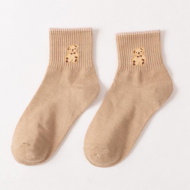 Tất dệt kim cổ cao thêu gấu Phong Cách Vintage Hàn Quốc Mẫu tcc2