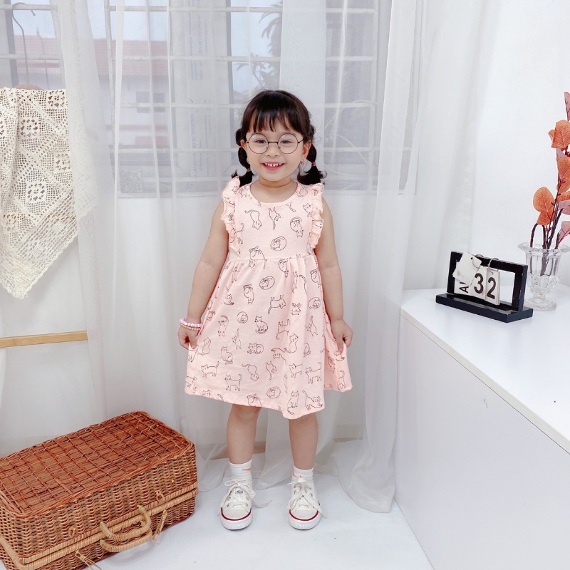 Váy cho bé gái, đầm sát nách cho bé phối bèo chất liệu cotton xuất dư cao cấp, mềm mại ZG Boutique size từ 10 đến 25kg