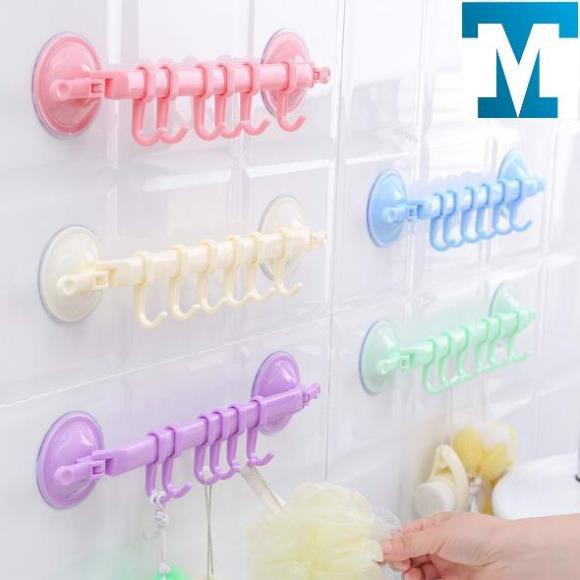 Thanh ngang 6 móc hút chân không treo đồ nhà tắm nhà bếp