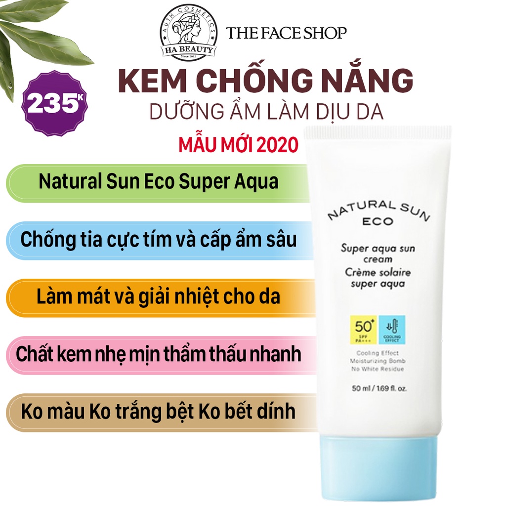 Kem chống nắng dưỡng ẩm da kể cả cho da khô The Face Shop Natural Sun Eco Super Aqua Sun cream SPF50+PA+++ 50ml