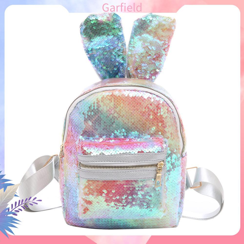 Sequins Rabbit Backpack Bling PU Leather Women Girls Travel School Bag