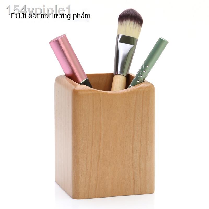 Dụng cụ trang điểm bằng gỗ nguyên khối ống tròn bàn để hộp đựng bút son môi cọ
