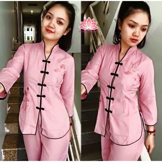 BỘ CỔ TẦU PHỐI VIỀN THÊU SEN - BỘ PHẬT TỬ ĐI CHÙA