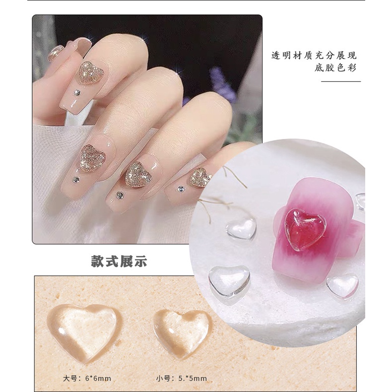 Set 100 Trái Tim Quả ĐàoTrong Suốt Pha Lê Đính Móng