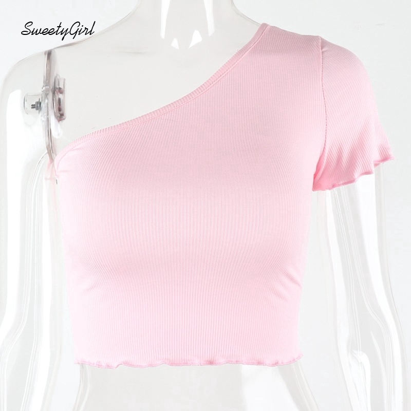 Áo Croptop Lệch Vai Màu Trơn Thời Trang Cho Nữ