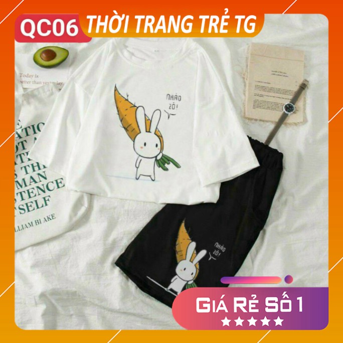 Đồ bộ hoạt hình 💕𝑭𝒓𝒆𝒆𝒔𝒉𝒊𝒑💕 Set đồ nữ QC06 Hình Thỏ Set bộ Quần Đùi + ÁO cartoon 3D Cute Form Rộng Cực Thoáng M