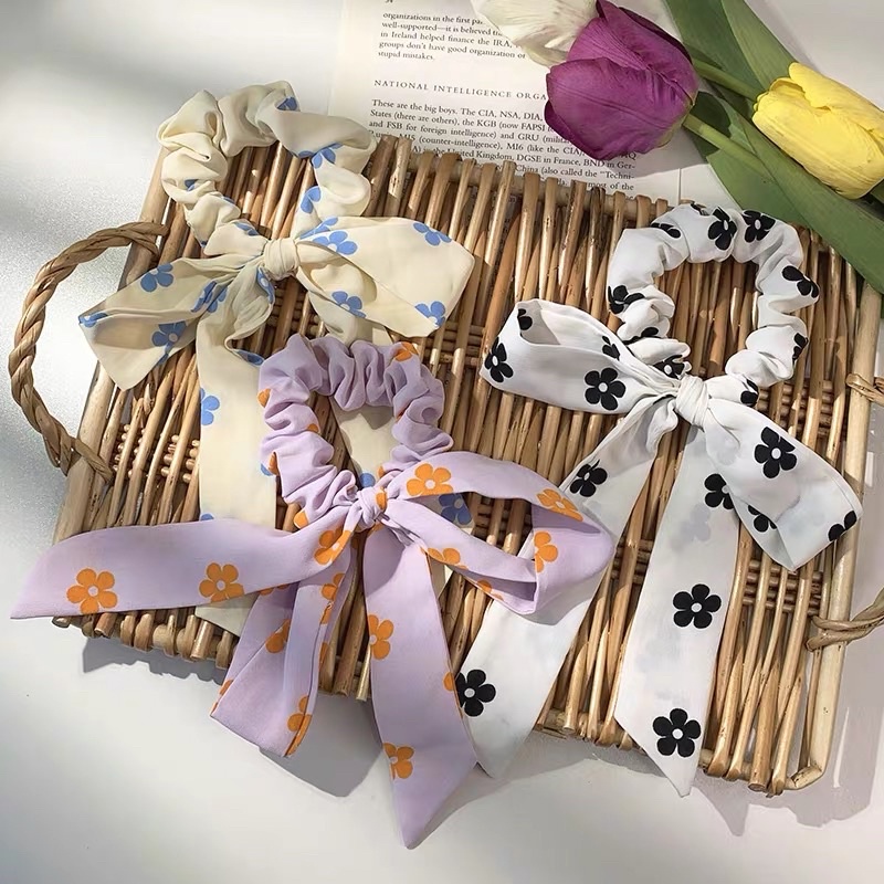 Cột tóc nơ xinh in hinhg hoa 5 cánh cute