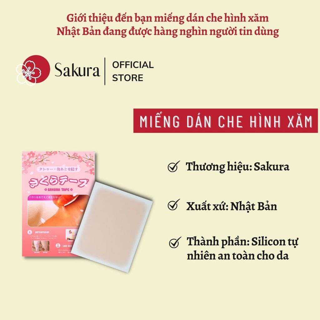 Miếng dán che hình xăm Nhật Bản Sakura che khuyết điểm nhiều màu da, nhiều size