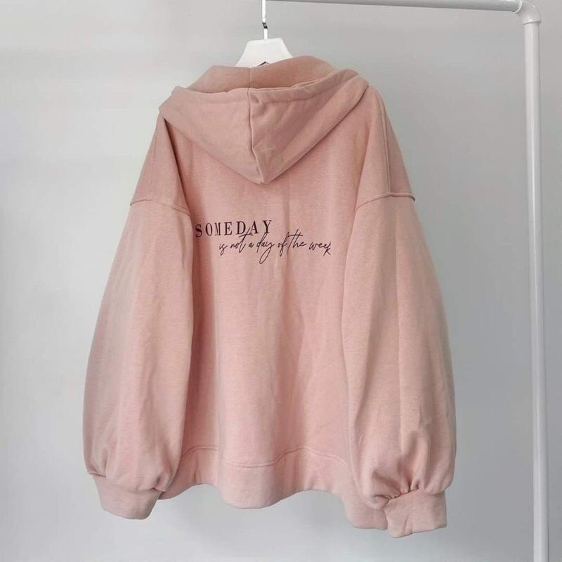 Áo khoác hoodie dây kéo Dufy; Sun day UlzzangHodie nữ form rộng dài vải nỉ cotton giá rẻ không xù lông áo thu đông