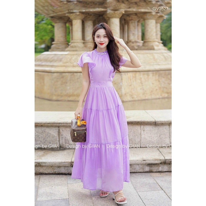 Maxi voan phối nút bèo cổ xinh xắn