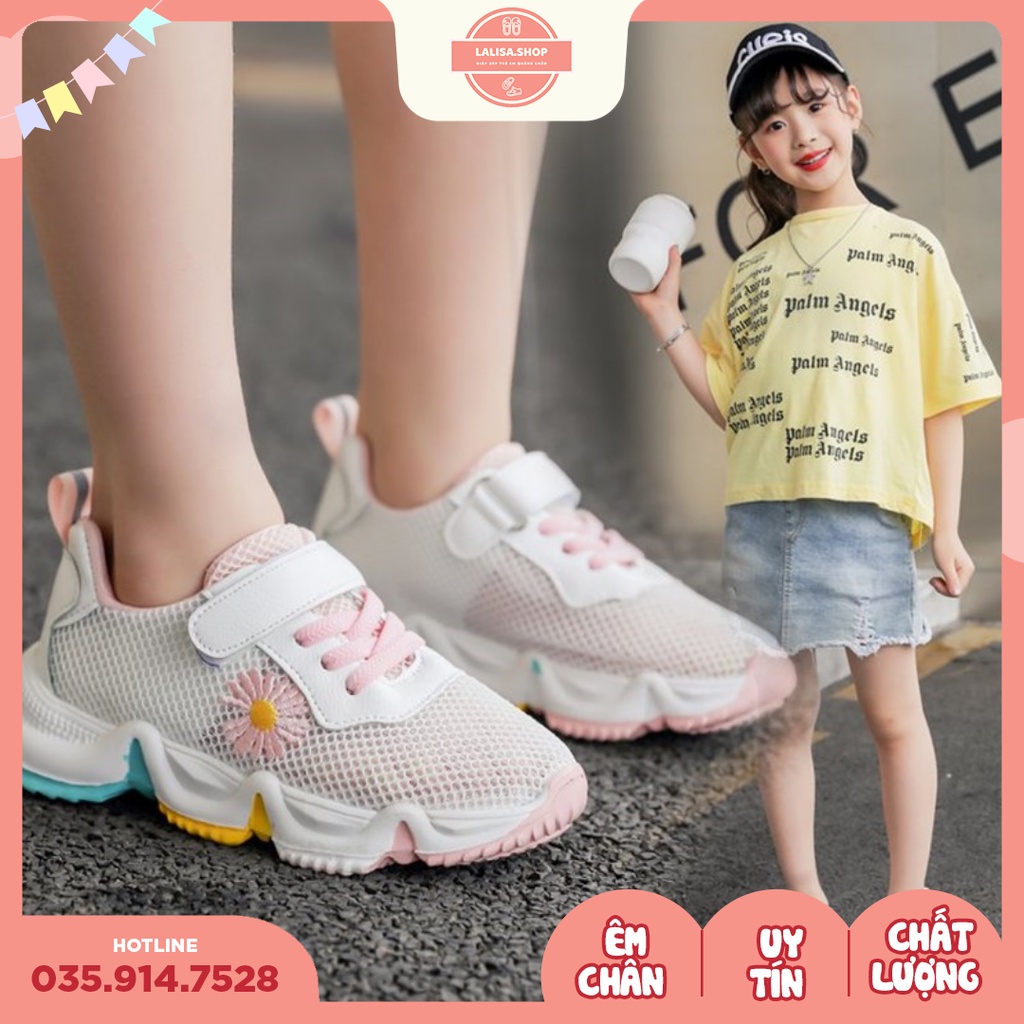 [Hàng chính hãng] Giày Thể Thao, Giày Sneaker Hoa Cúc, Phối Lưới Đế Màu, Thời Trang Phong Cách LALISA, Size từ 26 - 30