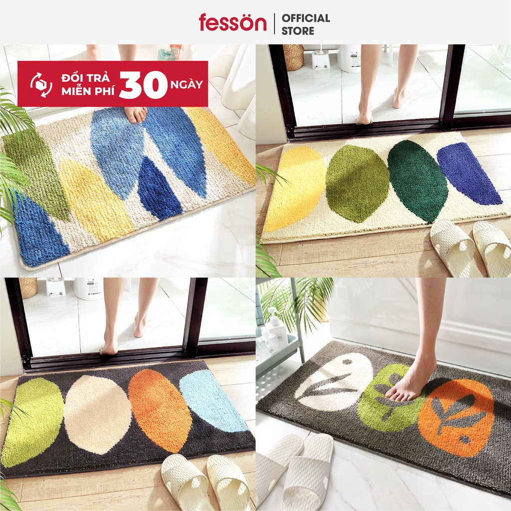 Thảm lau chân thấm nước 3D fesson, Thảm chùi chân chống trượt hoạ tiết lá cao cấp 45x65cm (chọn mẫu)