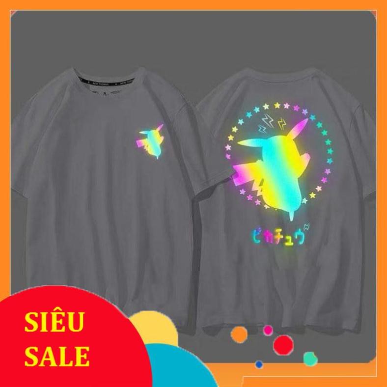 Áo Thun Phản Quang Pikachu Hàn Quốc Cotton 75% Form Rộng Unisex Nam Nữ Rẻ Đẹp
