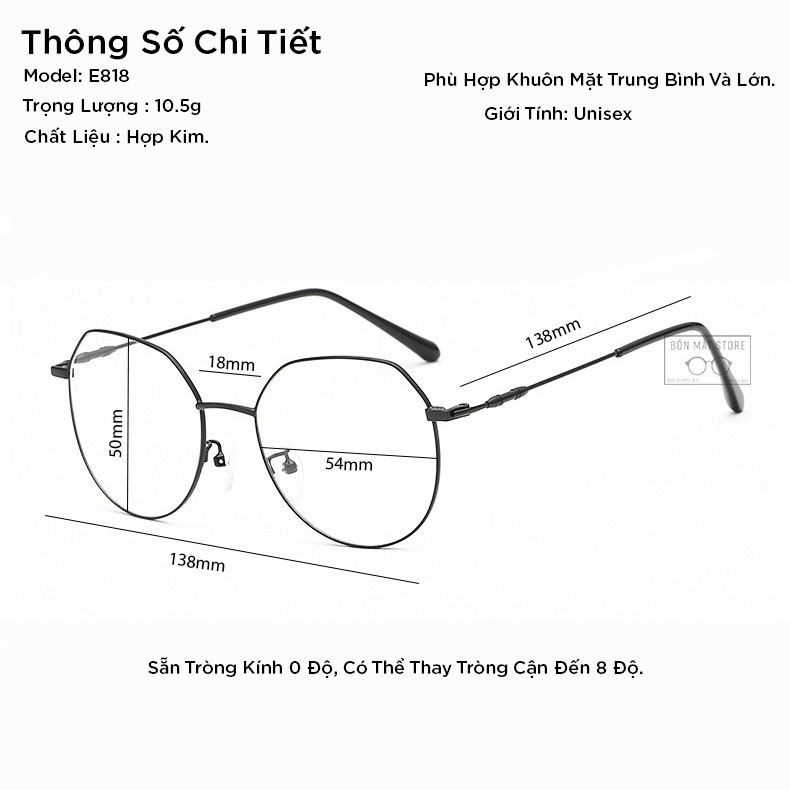 Gọng Kính Cận Kim Loại Form Đa Giác E818
