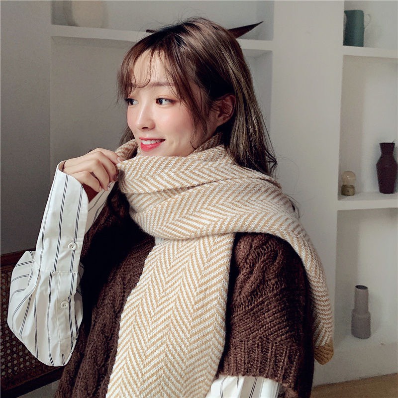 Khăn len quàng cổ phong cách Hàn Quốc mùa đông ấm áp [Sam] Khăn len cap cấp mịn dày dặn, cho nữ