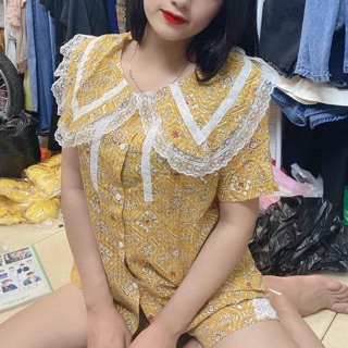 Set áo thỏi cẩm phối ren