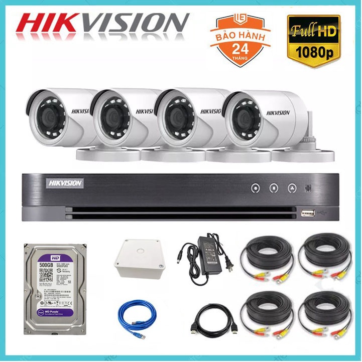 Trọn Bộ 4 Mắt Camera Hikvision 2.0MP Full HD Chính Hãng