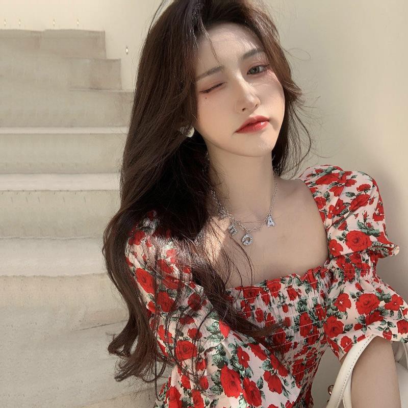 Đầm ôm Ngắn Tay Cổ Vuông In Hoa Thời Trang | BigBuy360 - bigbuy360.vn