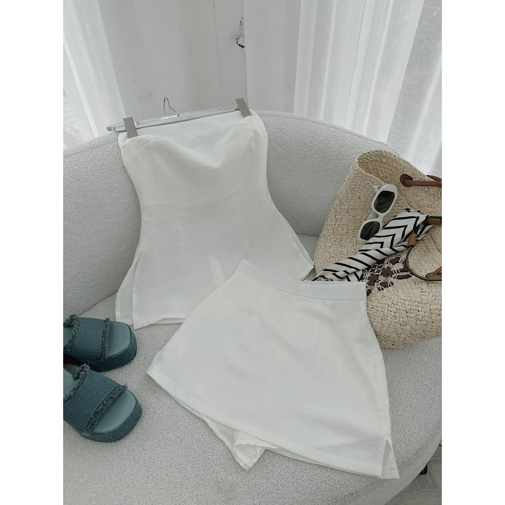 SET ÁO ỐNG XẺ TÀ CÚP NGỰC + QUẦN SHORT TRẮNG (TH)