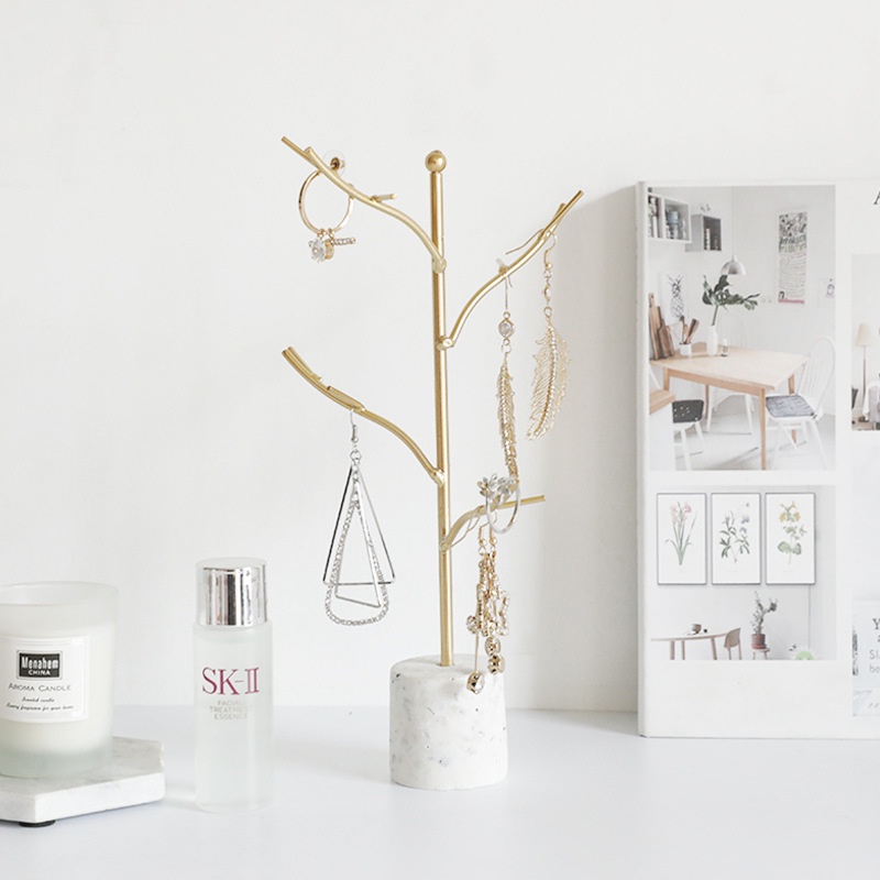 Cây treo trang sức để bàn bằng kim loại mạ vàng