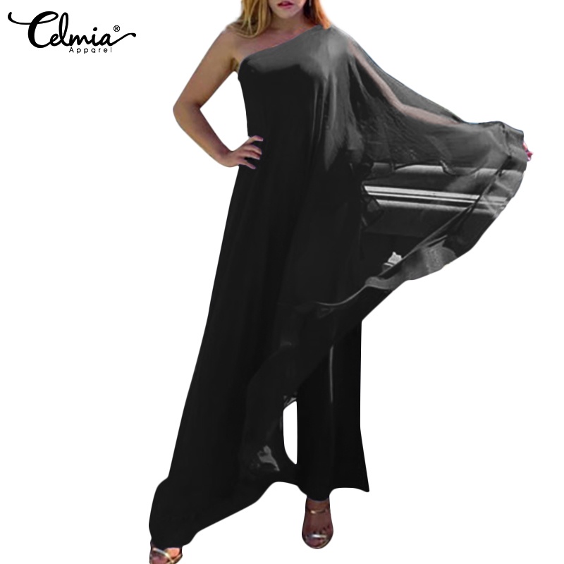 Áo liền quần CELMIA trễ vai ống rộng phối lưới thời trang dành cho nữ