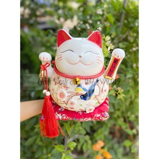 (HOT) Mèo thần tài cao 25cm vẫy tay may mắn Niên Niên Phát Tài có tặng kèm đệm hoa văn