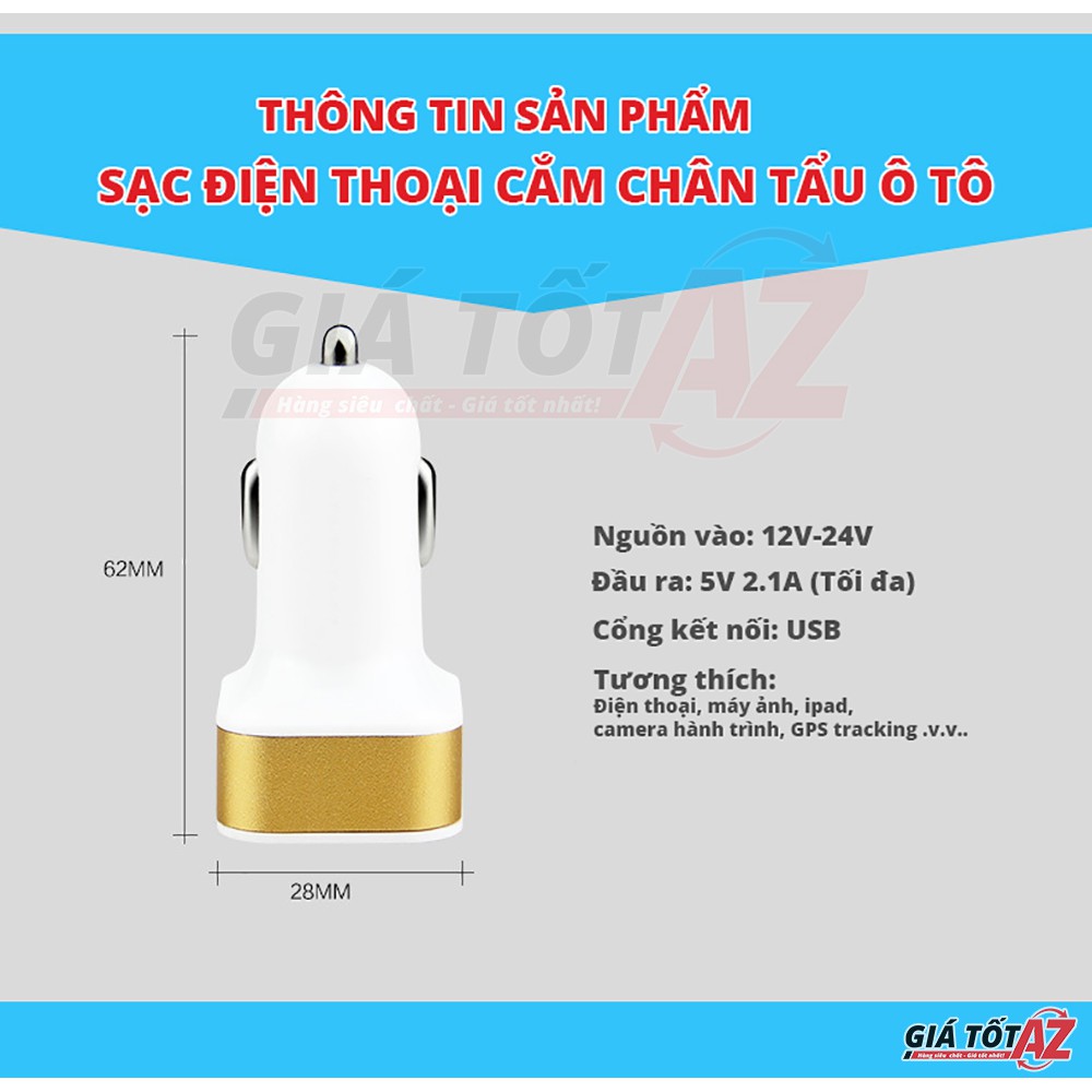 Sạc điện thoại trên ô tô 2 cổng USB 1.0A và 2.1A (Nguồn vào 12V và 24V) | BigBuy360 - bigbuy360.vn