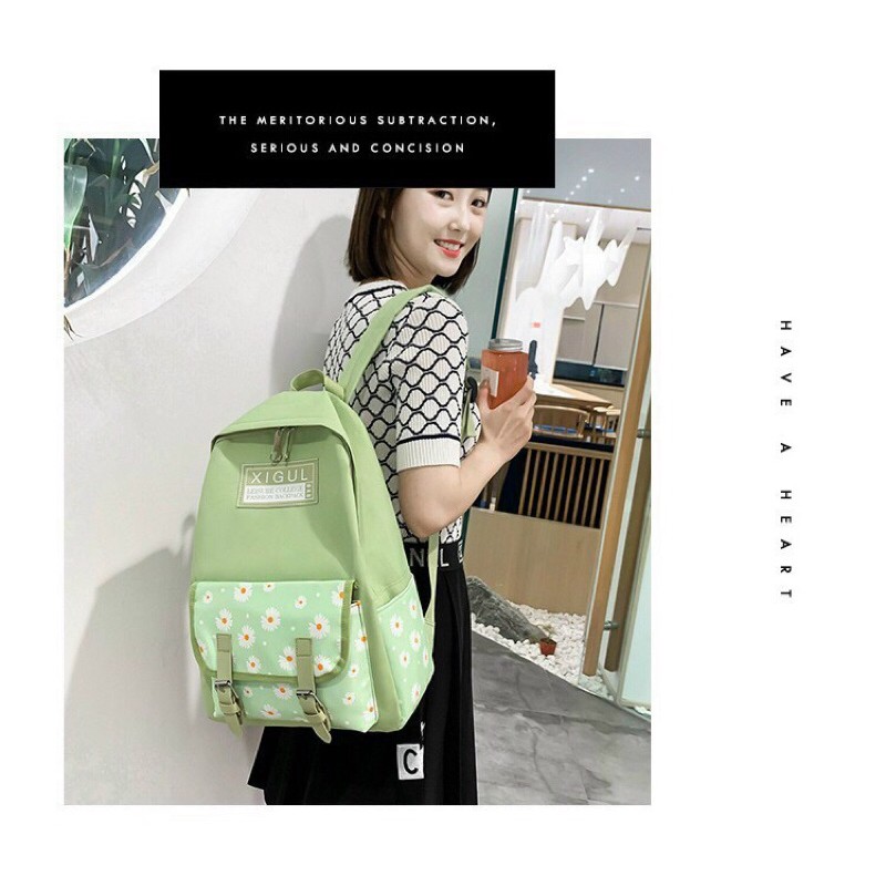 [HOT TREND] Set balo chống nước 3 món hoa cúc nhí.abe