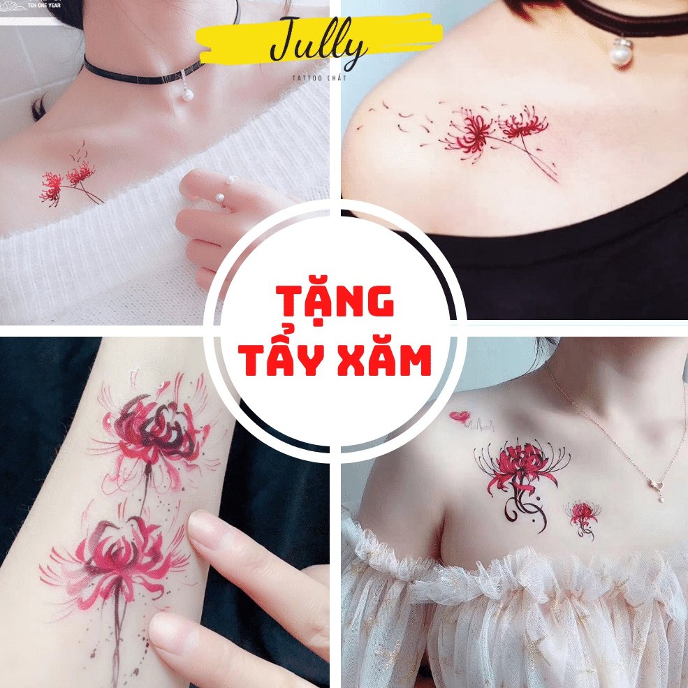 Hình xăm dán hoa bỉ ngạn mini JULLY Tattoo chất, xăm tạm thời 15 ngày chống nước, tặng kèm 1 mếng tẩy xăm cho đơn từ 20k