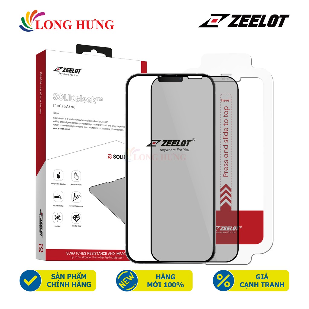 Dán màn hình cường lực Full viền chống nhìn trộm Zeelot SOLIDsleek iPhone 13 Series (hỗ trợ Kit dán) - Hành chính hãng