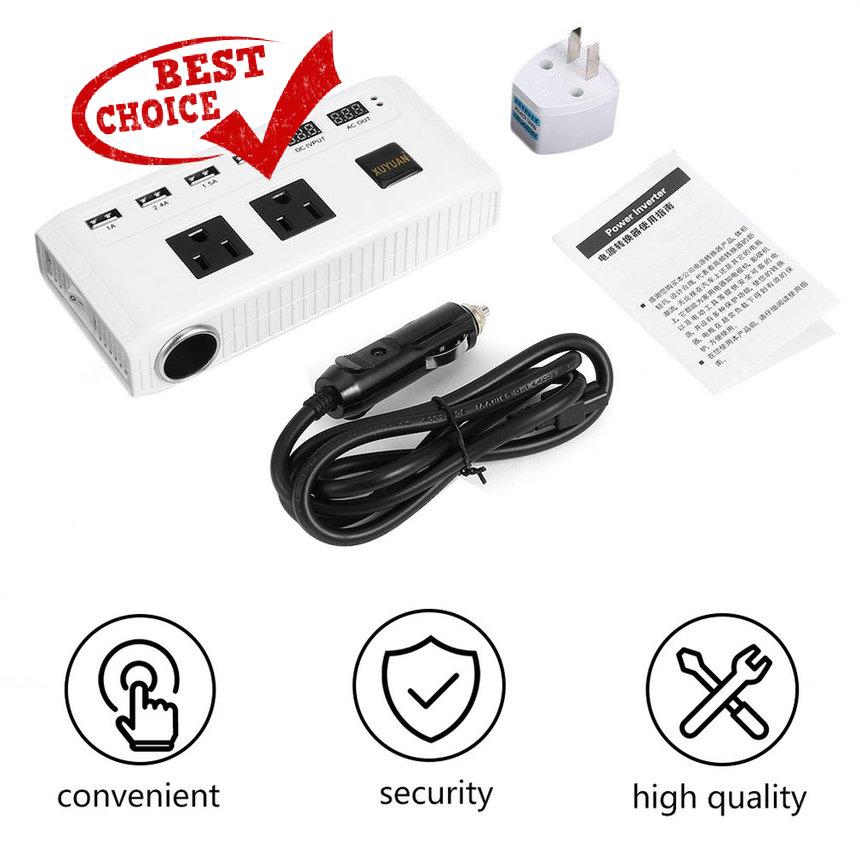 【416】500W Portable Car Power Inverter DC 12V to AC Converter 4 USB Port 2 AC Outlet