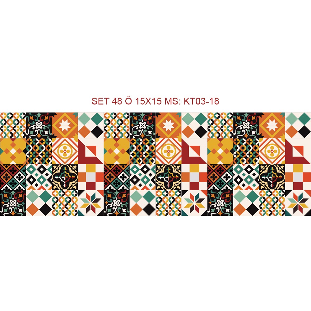Decal gạch bông - set 48 ô 15x15 - KT 60x180cm - Ms: KT03-18