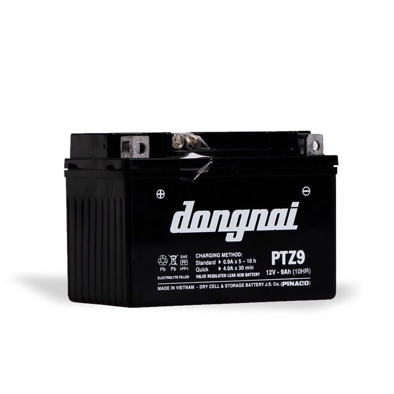 Bình acquy xe máy khô miễn bảo dưỡng Đồng Nai PTZ9 | 12V - 9Ah, bình ắc quy xe máy honda 12v.