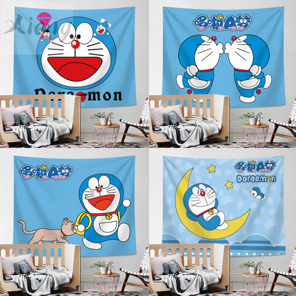 Tấm vải treo tường in hình Doraemon dễ thương trang trí phòng ngủ cho nữ