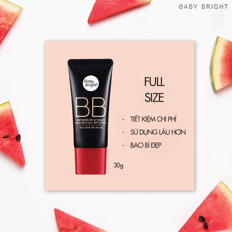 Kem Nền Kiềm Dầu Dưa Hấu Và Cà Chua Baby Bright Watermelon & Tomato Matte BB Cream SPF45 PA++ 30G