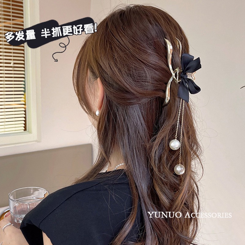 Kẹp Tóc Cho Nữ Dây Tua Rua Phối Nơ Đen Siêu Xinh 15