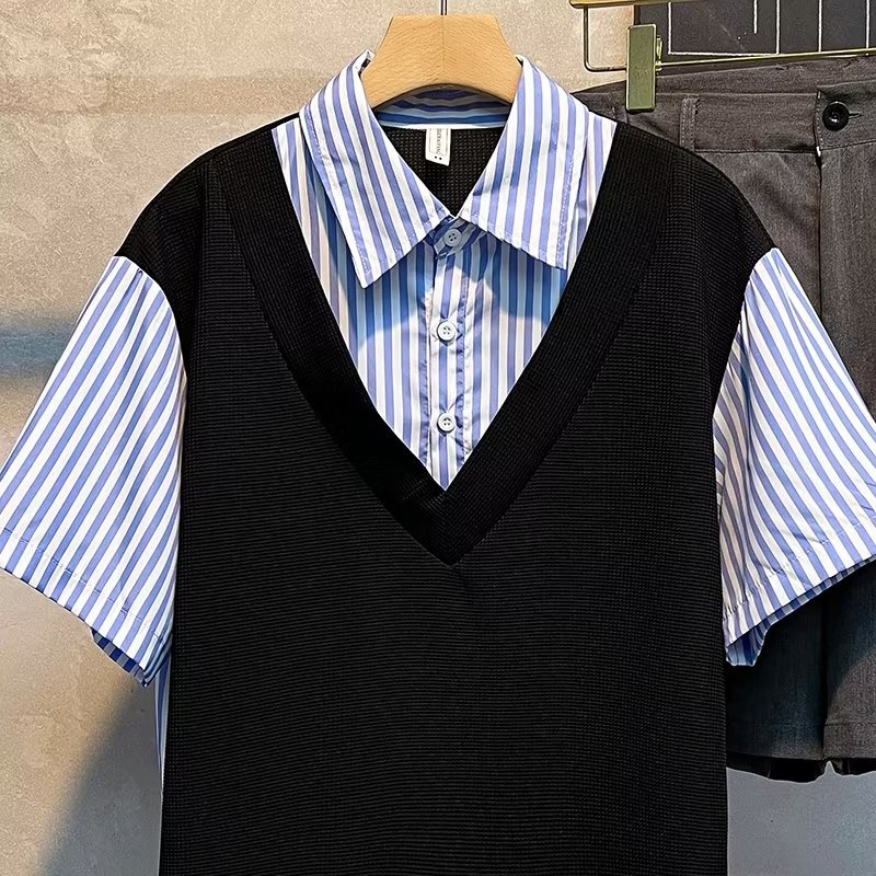 Áo Sơ Mi Giả Hai Lớp Tay Ngắn Dáng Rộng Thời Trang Mùa Hè Hàn Quốc 2022