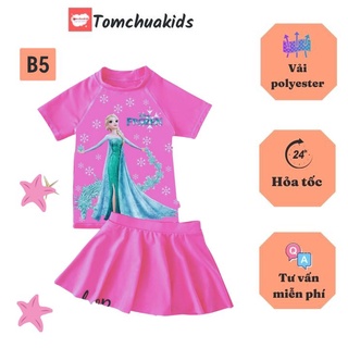 Đồ bơi bé gái tay ngắn hình elsa 10-41kg, quần giả váy tạo cảm giác tự tin- thoải mái - Tomchuakids