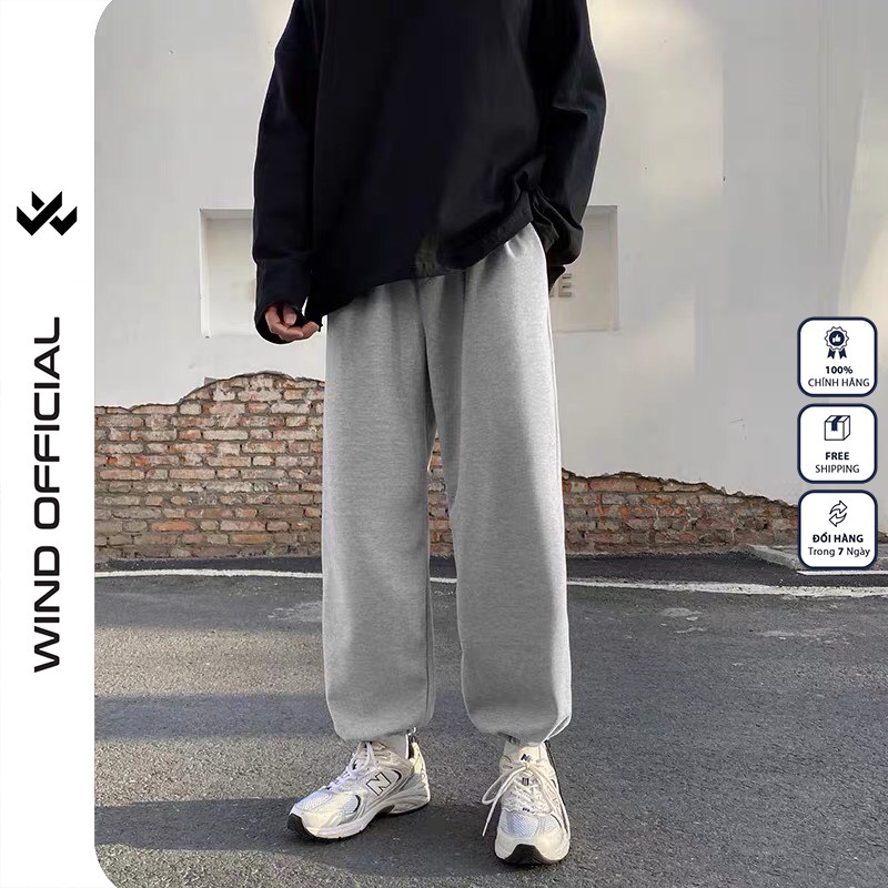 Quần jogger ống rộng bó chun unisex dây rút basic nam nữ oversize ullzang