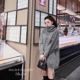 Áo len dáng thụng cổ lọ nữ