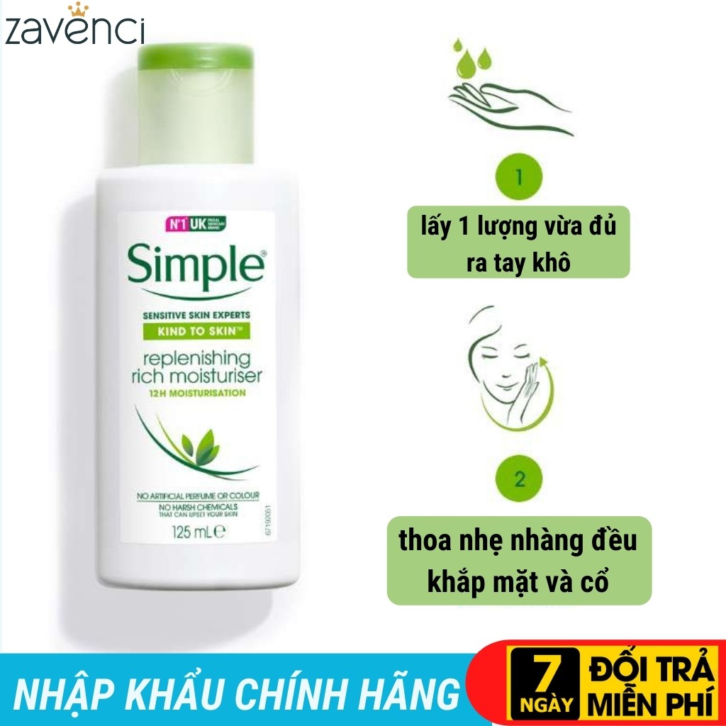 Kem dưỡng ẩm SIMPLE Kind To Skin Hydrating Light Moisturiser kiềm dầu 125ml - ZAVENCI Official