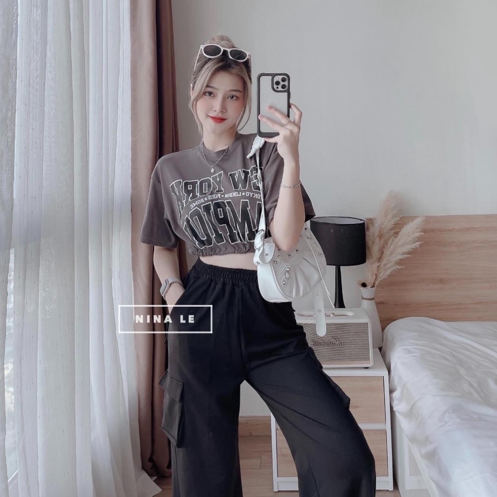[ 𝐅𝐑𝐄𝐄 𝐒𝐇𝐈𝐏 ] BỘ CROPTOP 3 MÓN QUẦN TÚI HỘP ỐNG RỘNG