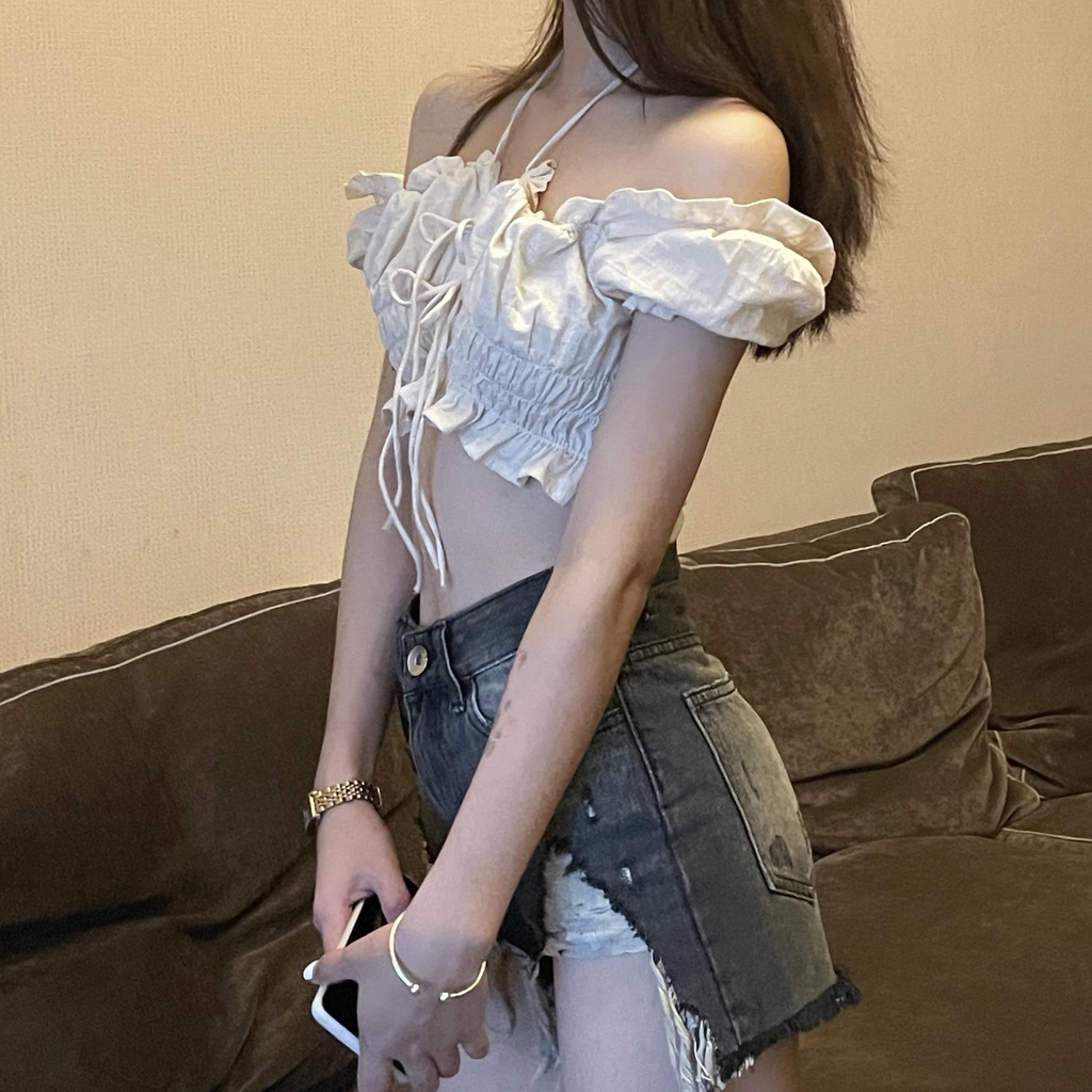 Kumikumi HUANG YOYO Quần Short Jeans Rách Viền Rách Thời Trang Cho Nữ